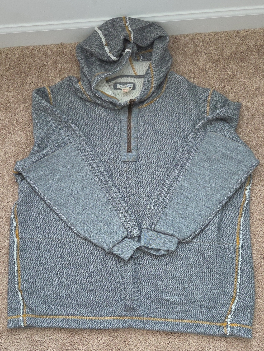 Carbon 2 Cobalt Sartorial Quarter-Zip Knit Hoodie Yellow Contrast XL